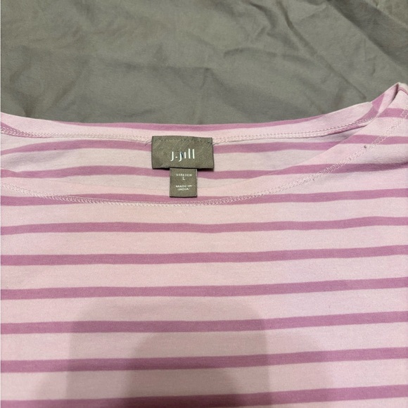 J.Jill Pink Striped 3/4 Sleeve Boat Neck Tee | Soft Casual Top - Picture 7 of 8